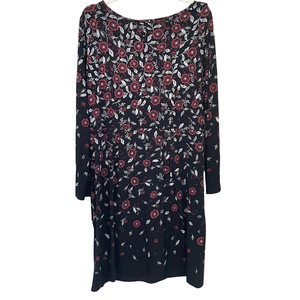 J.Jill‎ Wearever Size L Floral Long Sleeve Knit A-Line Black Red White